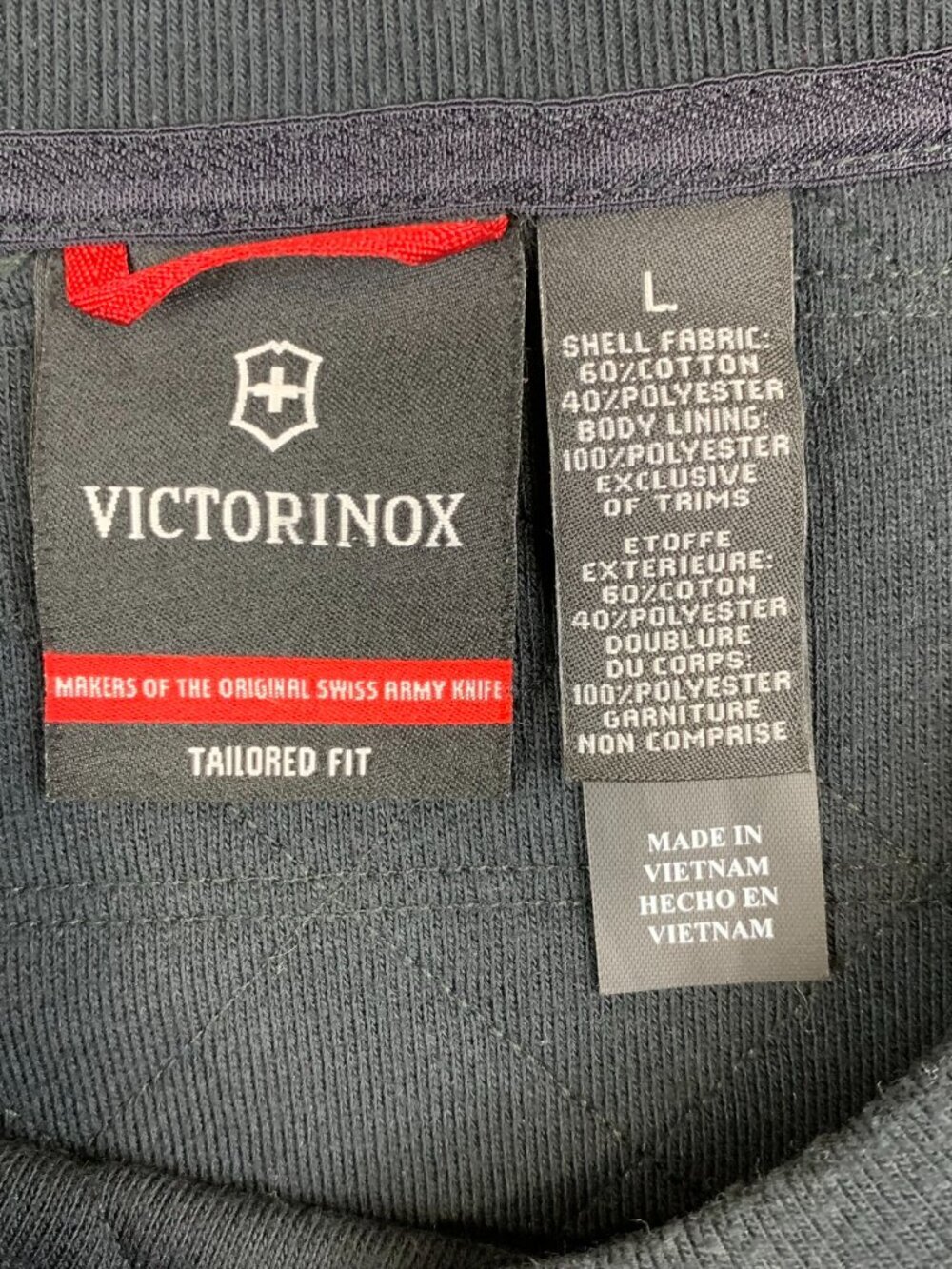 Victorinox Mens Sweater Large Black Quilted Hybrid Crewneck Pullover Tailored - Picture 2 of 6